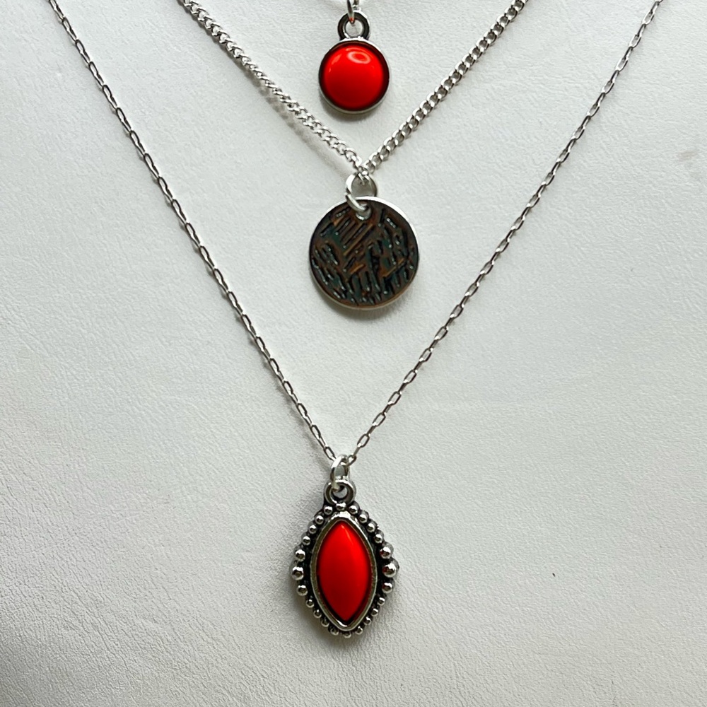 Elegant Red and Silver Layered Necklace Set